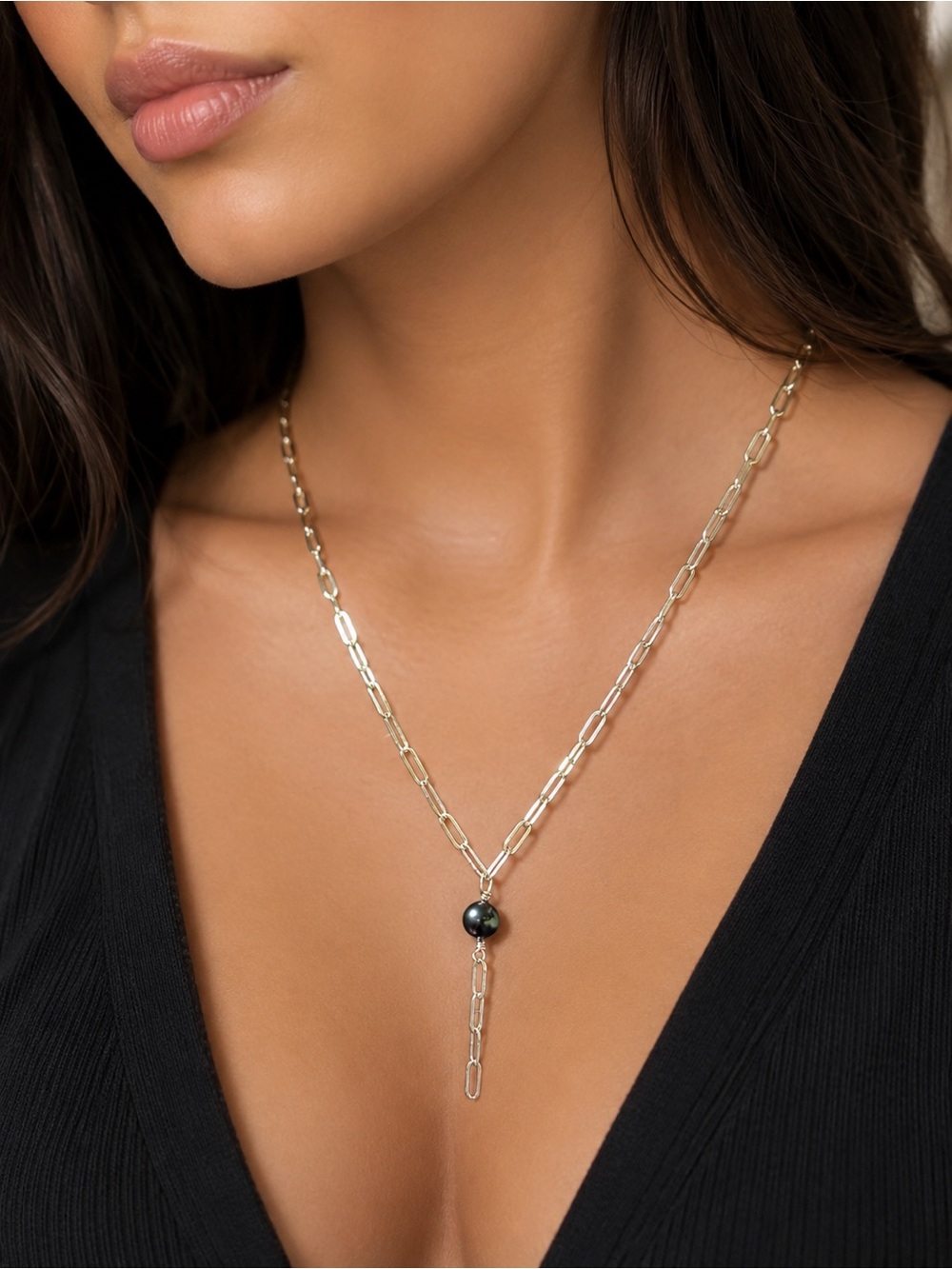 Silver Chain Pearl Necklace- Handmade